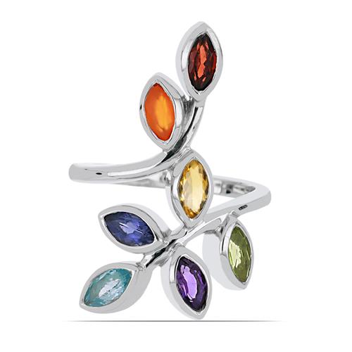 BUY REAL CHAKRA STONES RING IN STERLING SILVER